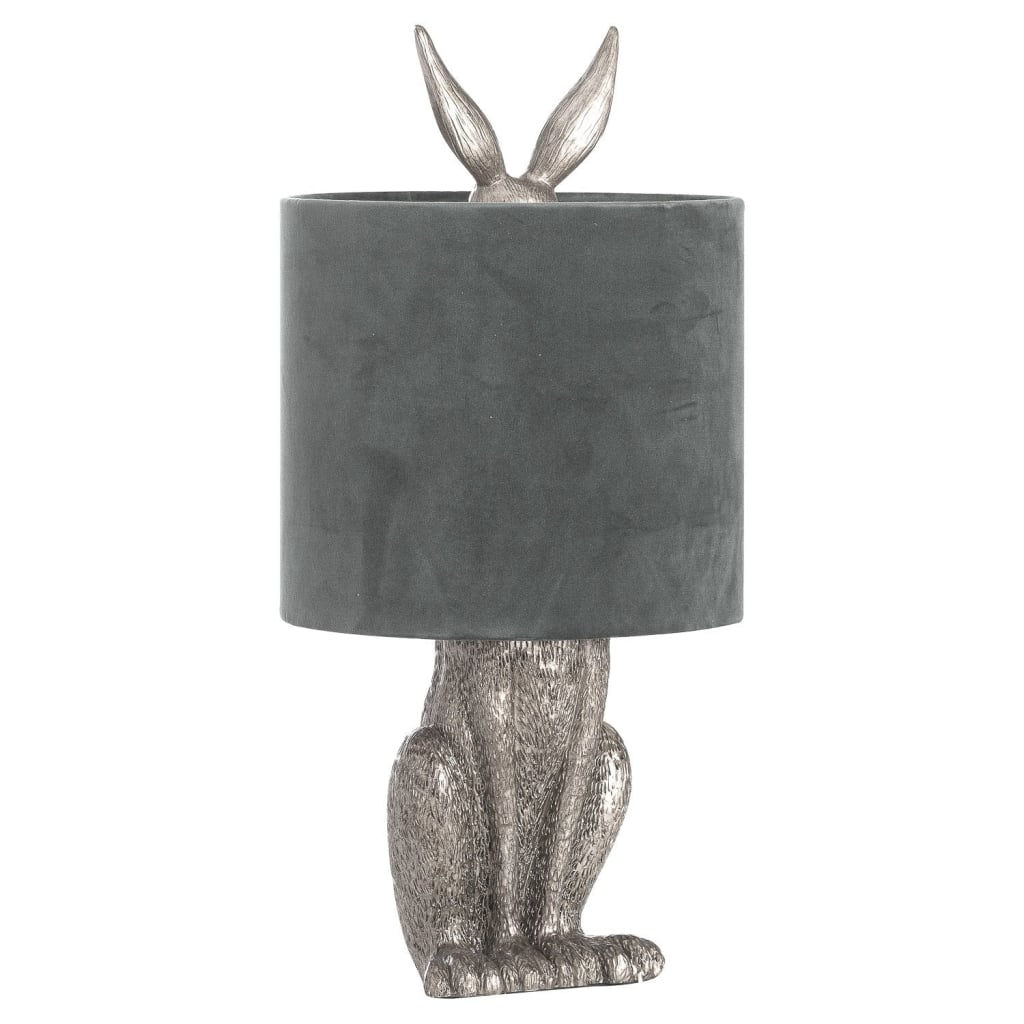 Silver Hare Table Lamp With Grey Velvet Shade - Lighting