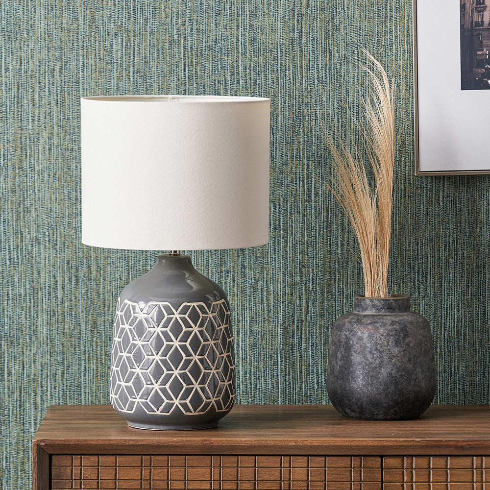 Athena Dark Grey Geo Ceramic Table Lamp