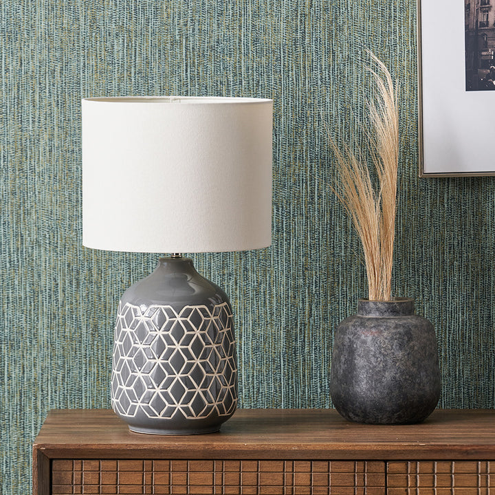 Athena Dark Grey Geo Ceramic Table Lamp