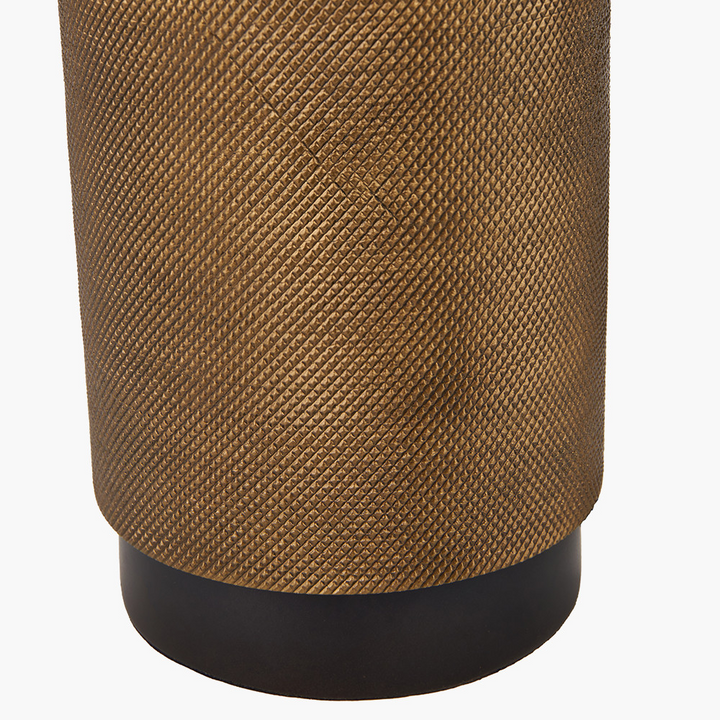 Aurelio Brass and Black Metal Textured Table Lamp Base with Lino 35cm White Self Lined Linen Cylinder Lampshade