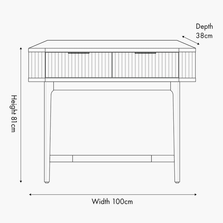 Raie Dark Brown Ribbed Oak and Pine Wood 2 Drawer Console Table