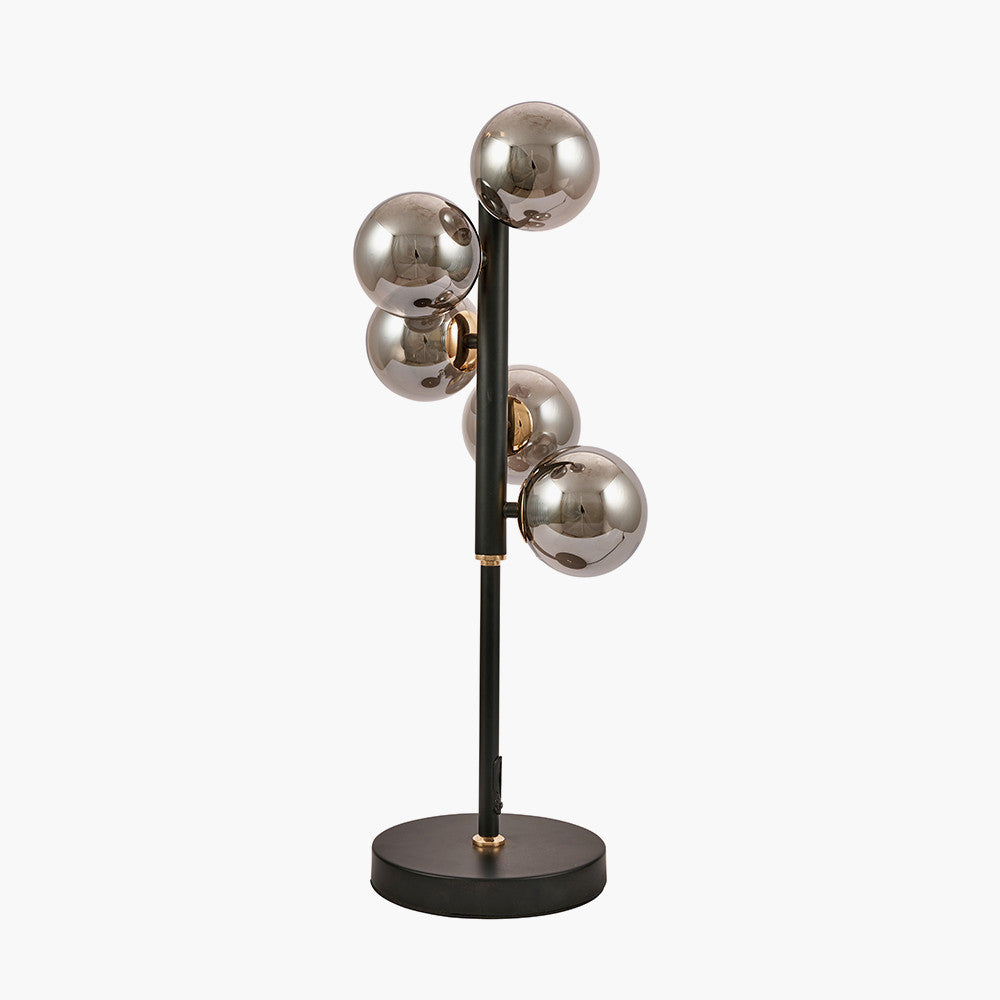 Blair Smoke Glass Ball and Black Metal Table Lamp 59cm