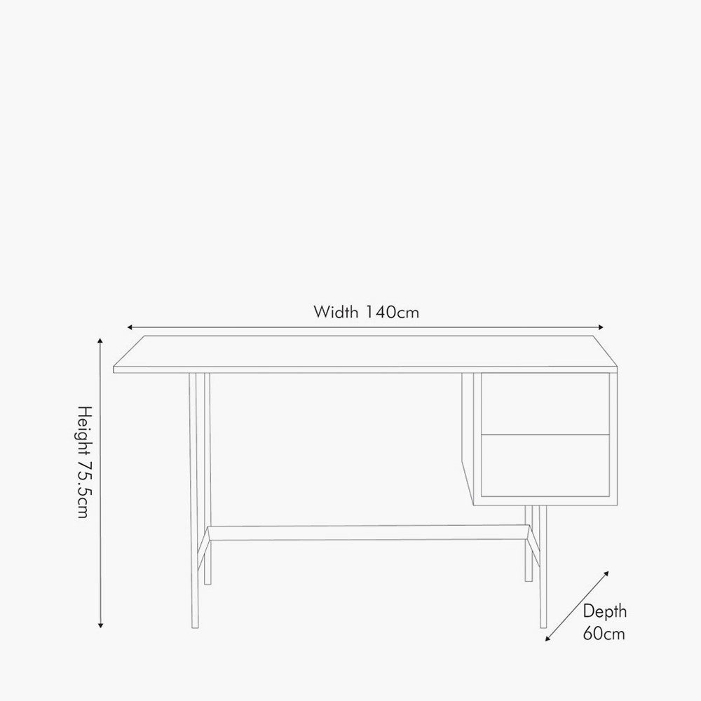 Arte Dark Brown Acacia Wood and Black Metal 2 Drawer Desk