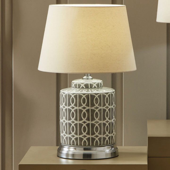 Aris Grey and White Geo Pattern Table Lamp 55cm