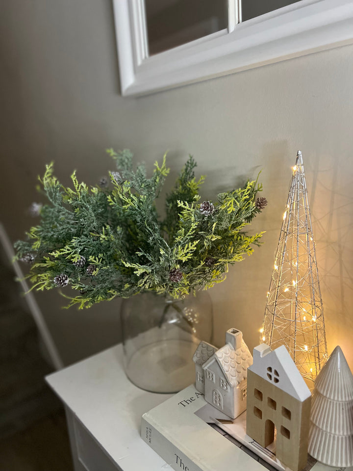 Frosted Pine Spray Stem With Pinecones