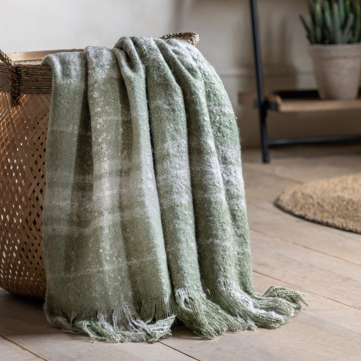 Check Faux Mohair Throw Olive