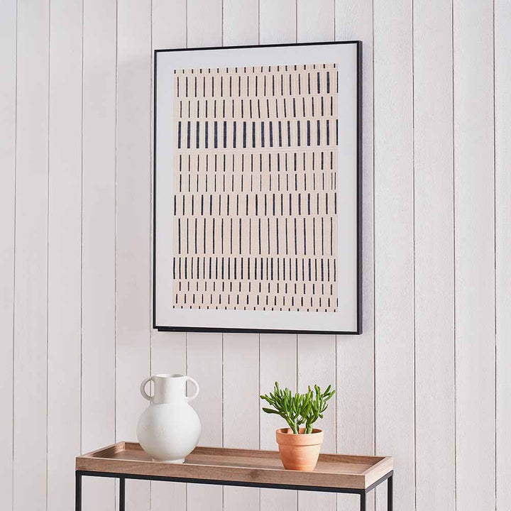 Natural Canvas with Black Stripe Pattern and Black Frame