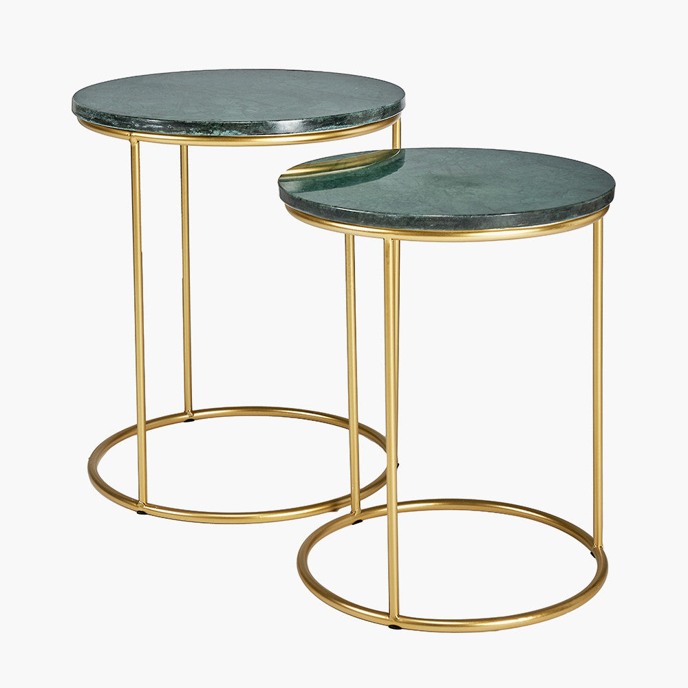 Milly S/2 Green Marble and Gold Metal Side Tables