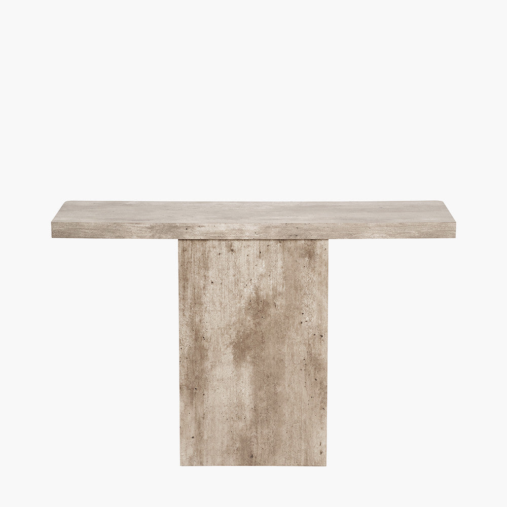 Elkton Concrete Effect Wood Veneer Groove Detail Console Table