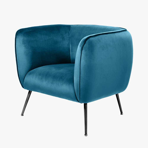 Lucca Sapphire Blue Velvet and Metal Armchair