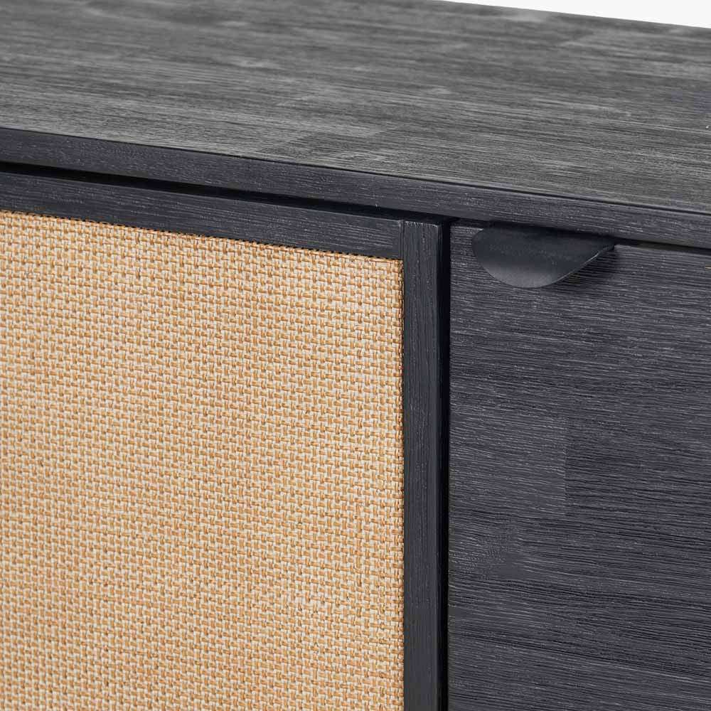 Fiji Black Acacia Wood and Natural Rattan 4 Door Sideboard