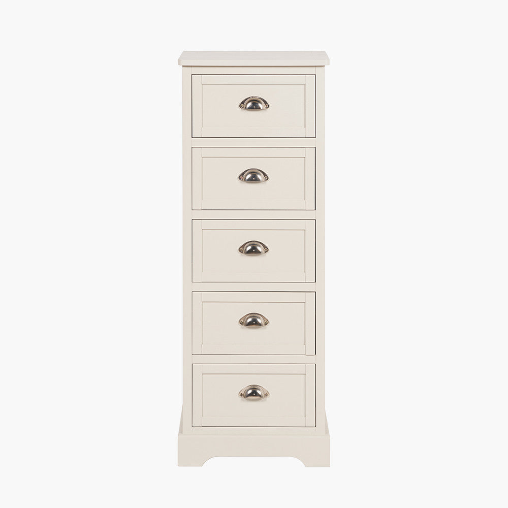 Croft Linen Pine Wood 5 Drawer Tall Unit