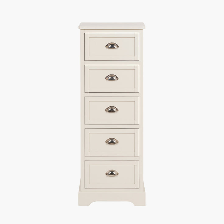 Croft Linen Pine Wood 5 Drawer Tall Unit