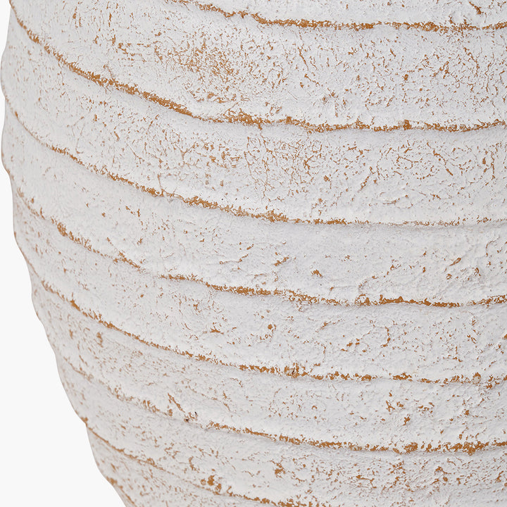 White Wash Fibrestone Decorative Ribbed Vase 38cm