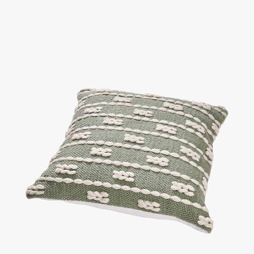 Indoor Outdoor Sage and White Braid Design Square Scatter Cushion