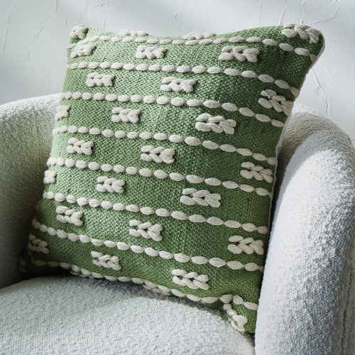 Indoor Outdoor Sage and White Braid Design Square Scatter Cushion