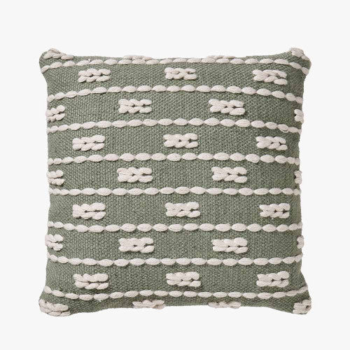 Indoor Outdoor Sage and White Braid Design Square Scatter Cushion