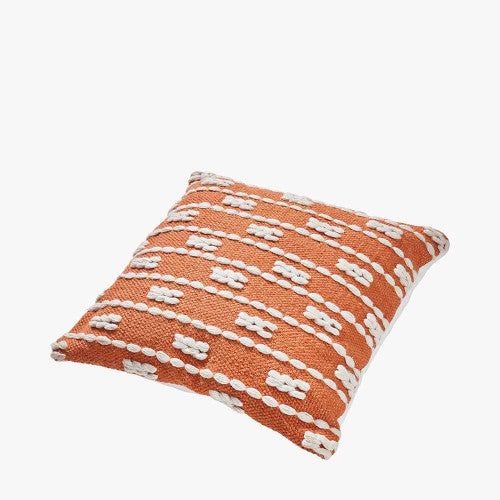 Indoor Outdoor Terracotta and White Braid Design Scatter Cushion