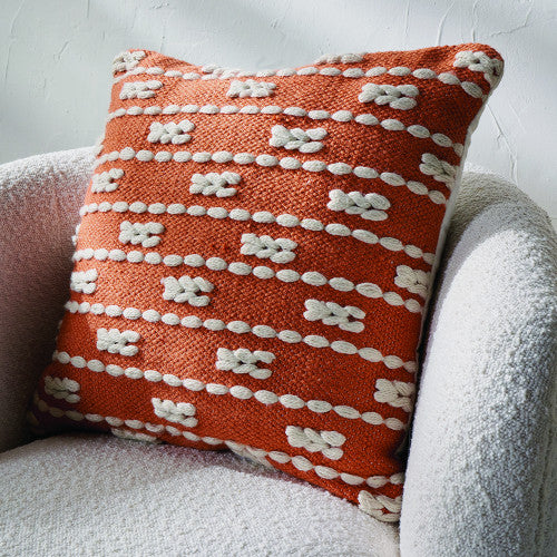 Indoor Outdoor Terracotta and White Braid Design Scatter Cushion