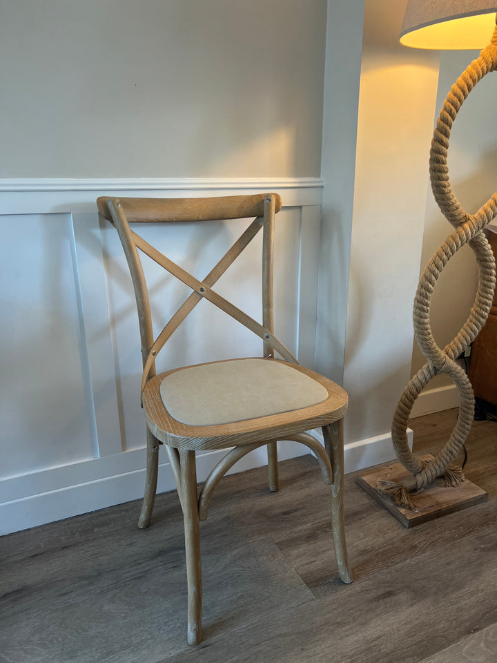 *Outlet* Set Of 2 Alexander Cross Back Oak Linen Cafe Chair