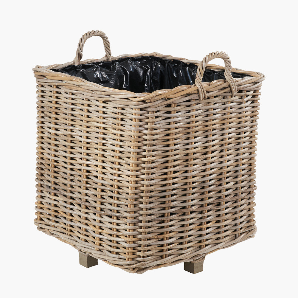 Tobs Set of 3 Indoor Outdoor Grey Kubu Rattan Square Basket Planters with Handles