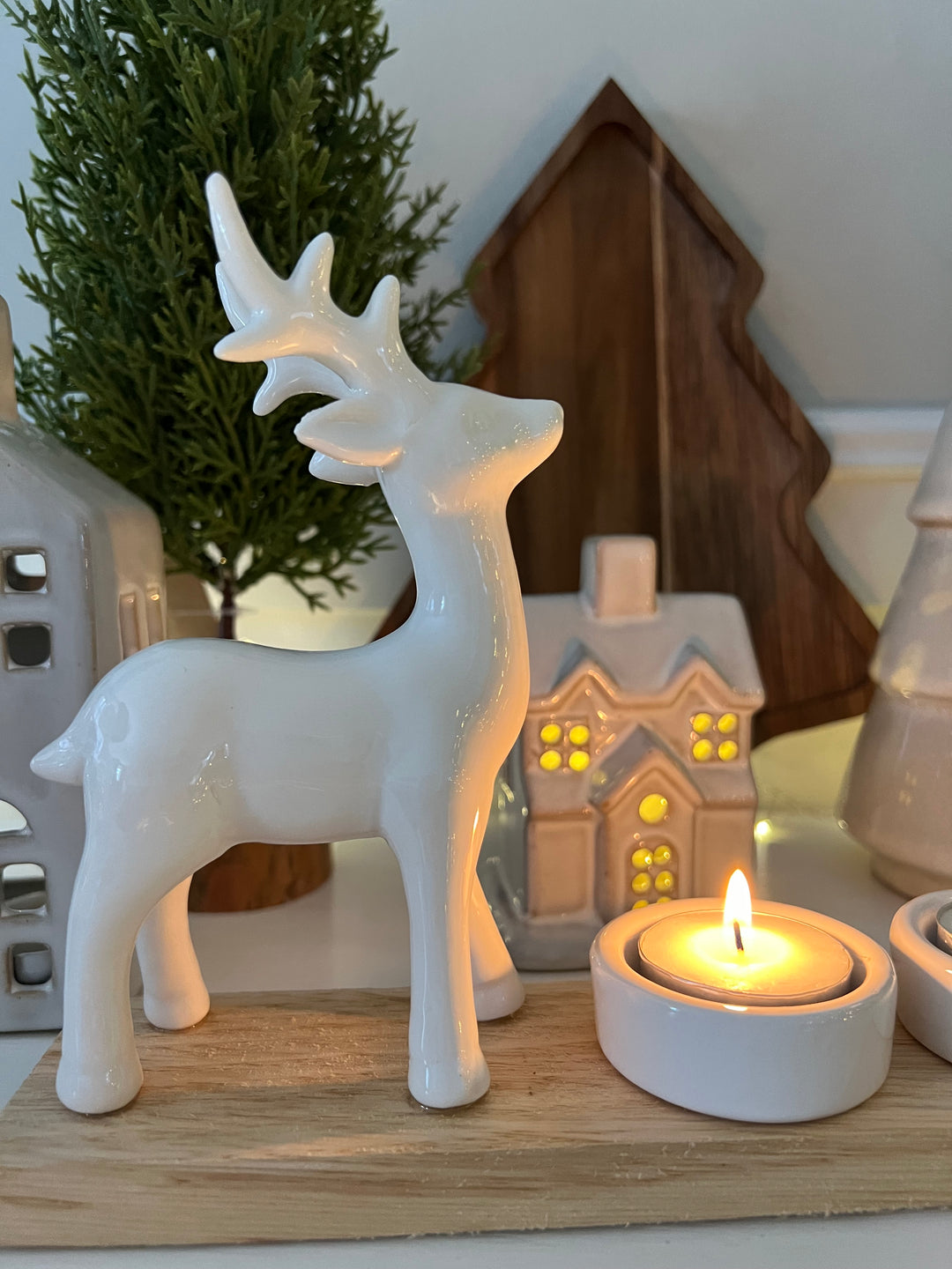 Ceramic Reindeer 4x Tea light Holder Deco, 34cm