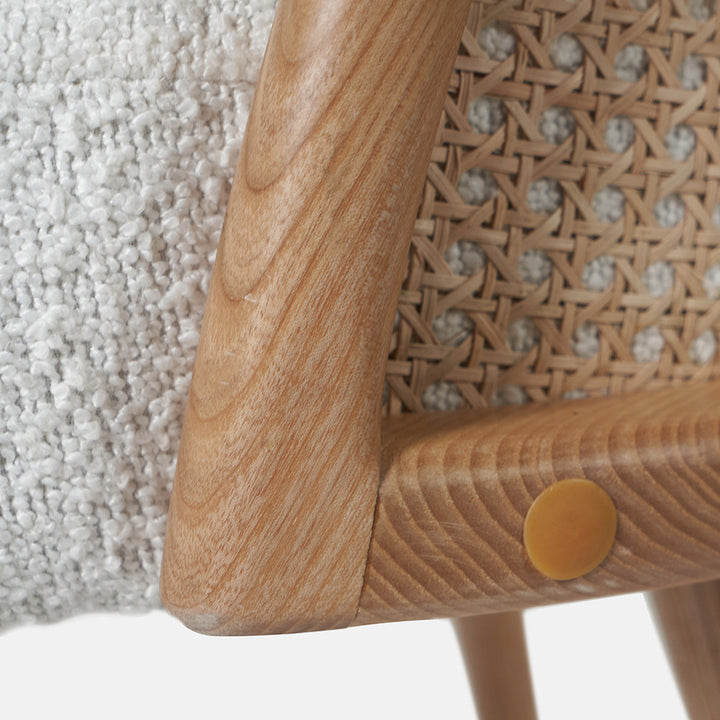 Simone Bouclé Fabric, Natural Pine Wood and Rattan Chair