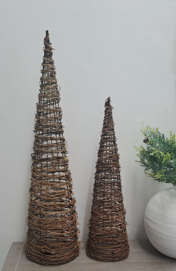Indoor Rattan LED Cone Tree - 80cm