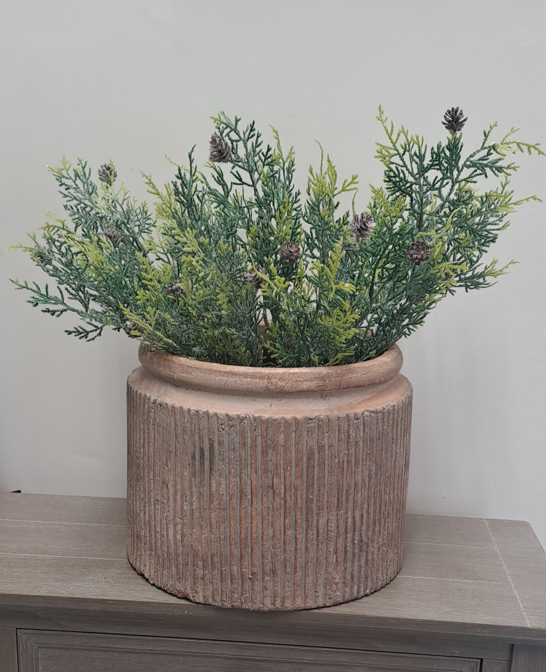 Frosted Pine Spray Stem With Pinecones