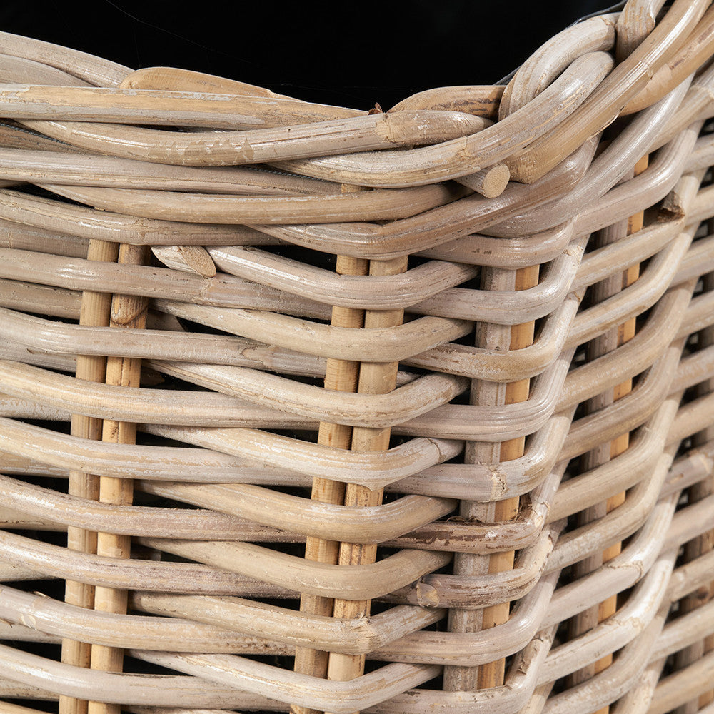Tobs Set of 3 Indoor Outdoor Grey Kubu Rattan Square Basket Planters with Handles