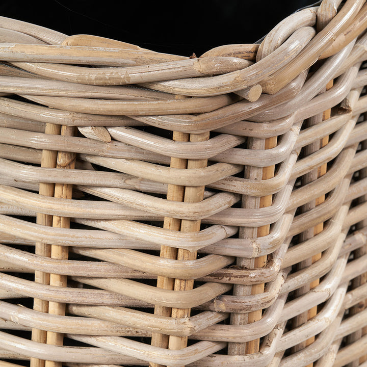 Tobs Set of 3 Indoor Outdoor Grey Kubu Rattan Square Basket Planters with Handles