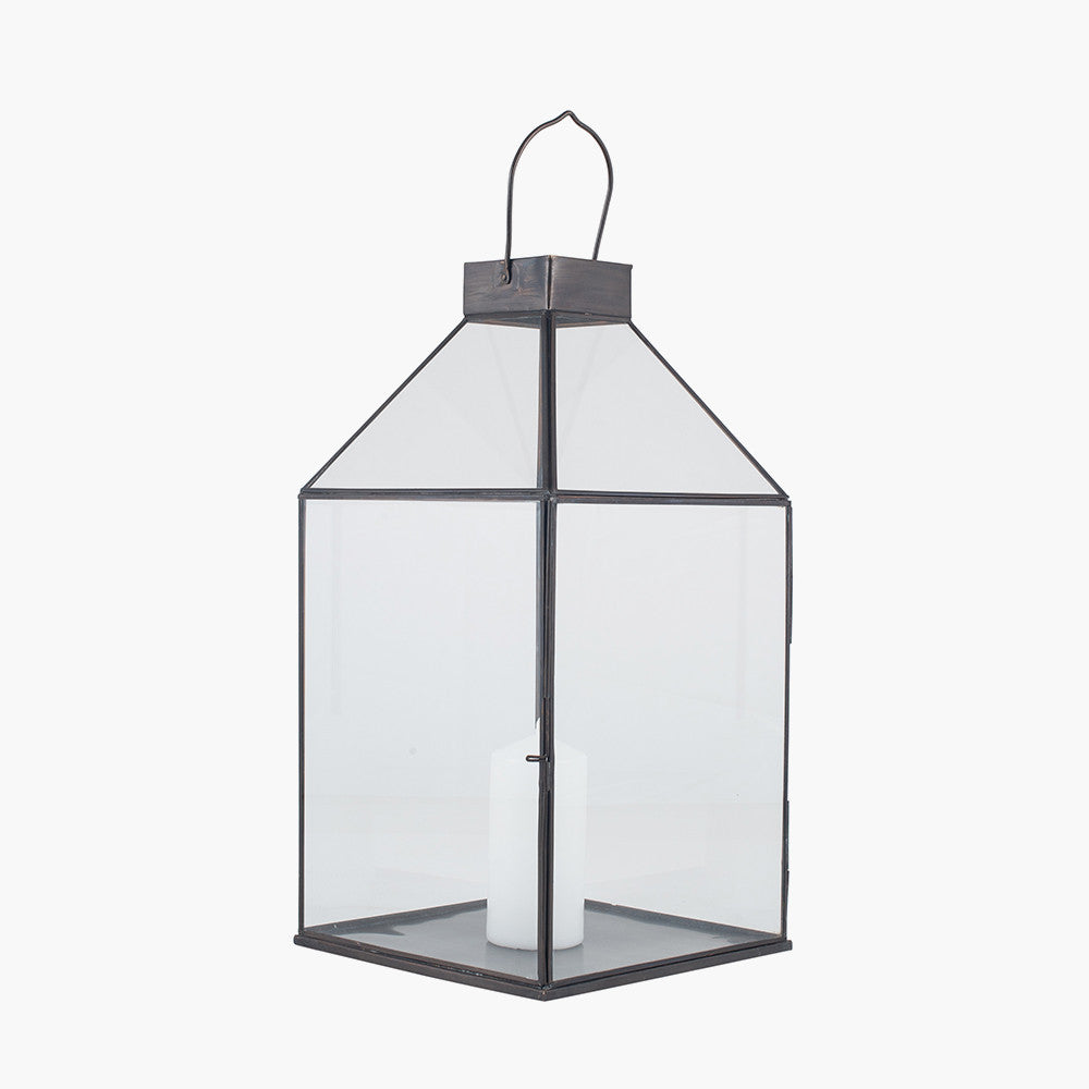 Black Brass Metal and Glass Square Lantern