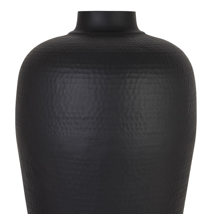 Matt Black Medium Hammered Vase Without Lid