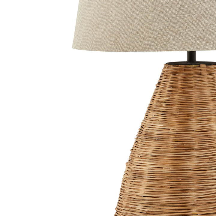 Wicker Table Lamp With Linen Shade