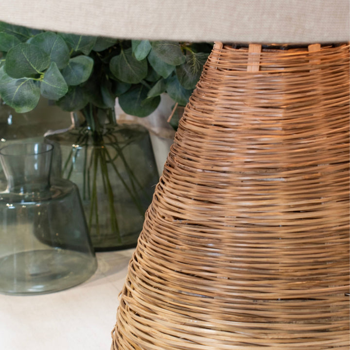 Wicker Table Lamp With Linen Shade