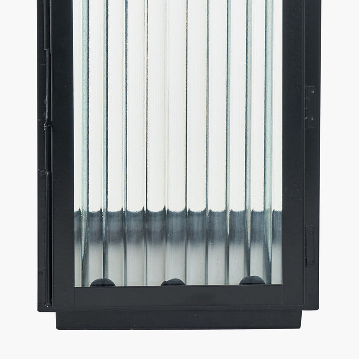 S/2 Black Metal and Ribbed Glass Lanterns