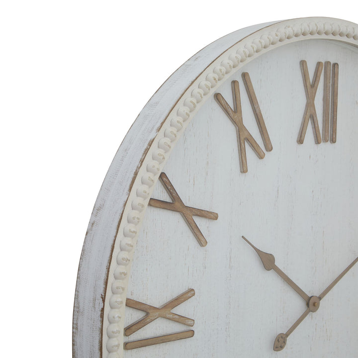 Rustic White Large Clock  With Beaded Frame