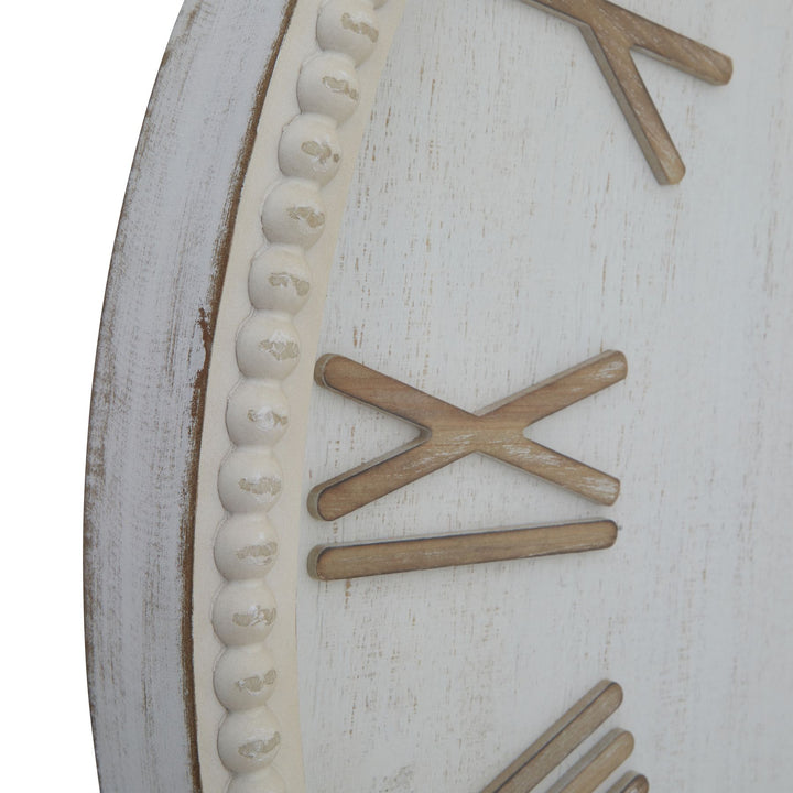 Rustic White Large Clock  With Beaded Frame