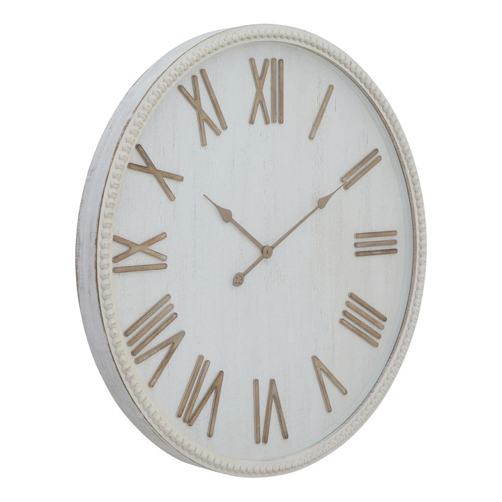 Rustic White Large Clock  With Beaded Frame