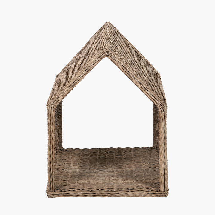 Grey Rattan House Dog Basket