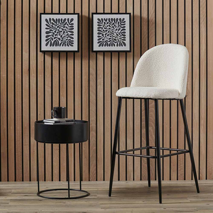 Turi Bouclé Fabric and Black Metal Bar Stool