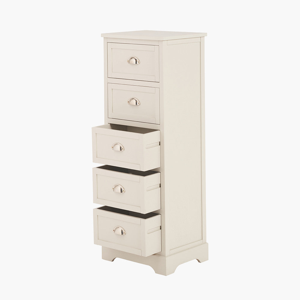 Croft Linen Pine Wood 5 Drawer Tall Unit