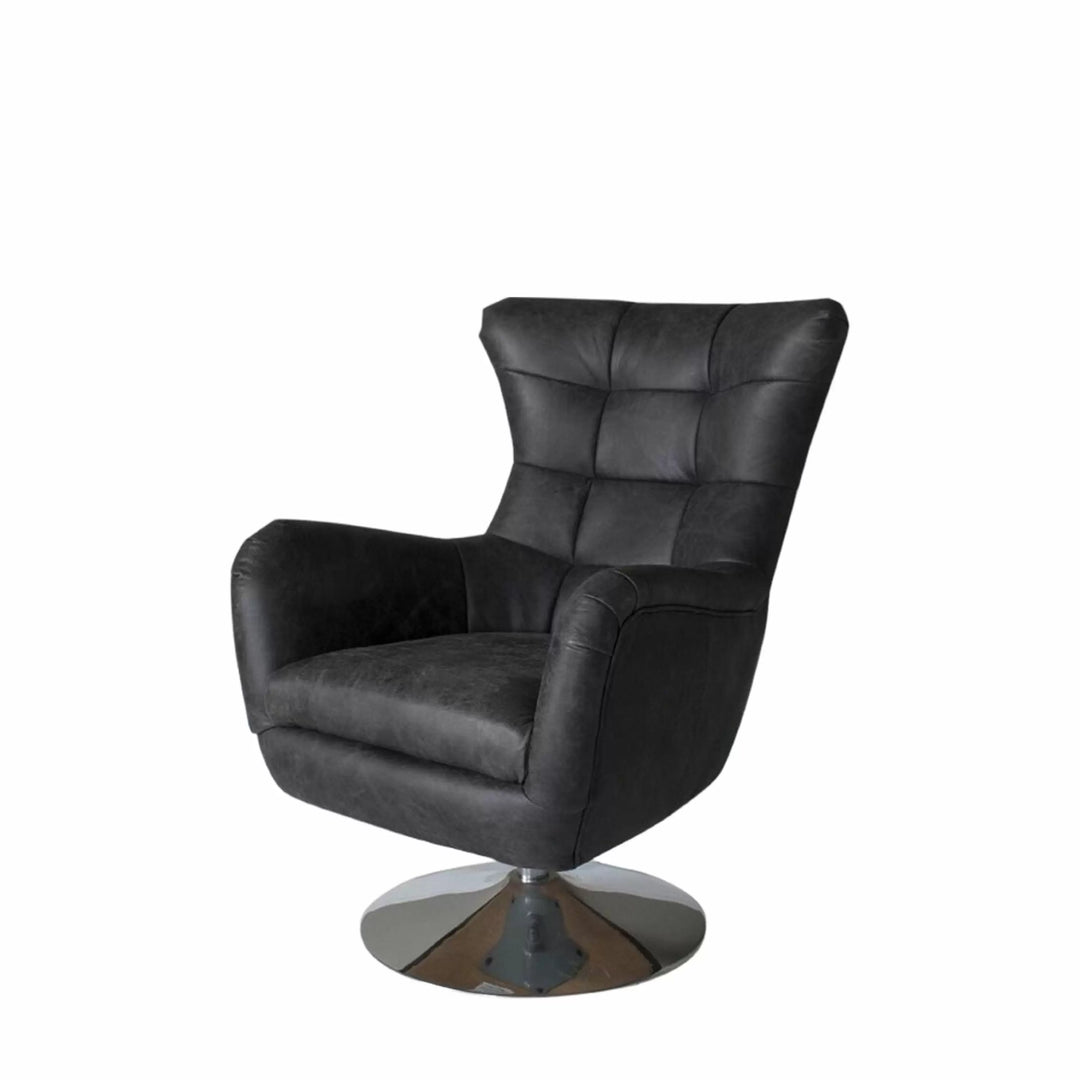 Bristol Leather Swivel Chair Antique Ebony