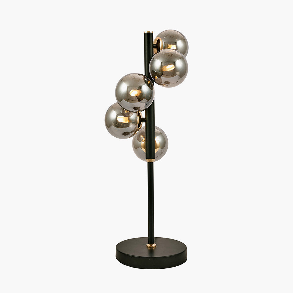 Blair Smoke Glass Ball and Black Metal Table Lamp 59cm