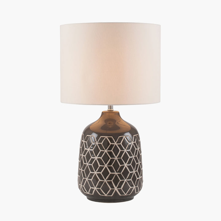 Athena Dark Grey Geo Ceramic Table Lamp