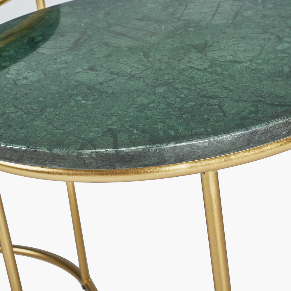 Milly S/2 Green Marble and Gold Metal Side Tables