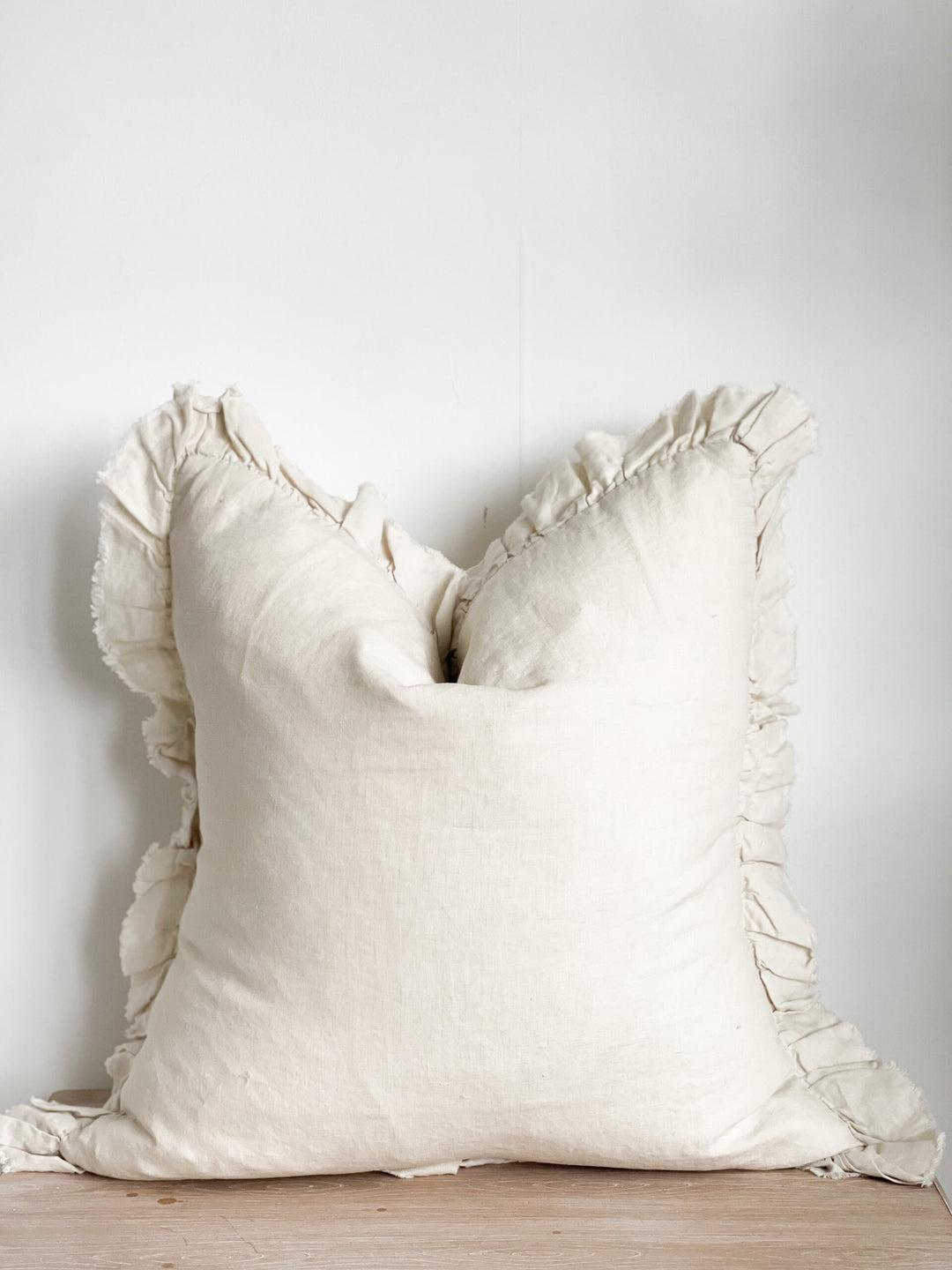 Ruffled Linen 45x45 Cushion Cover Cream