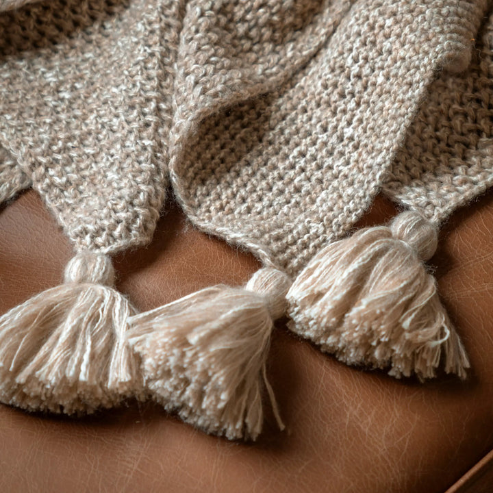 Knitted Tassel Throw Natural