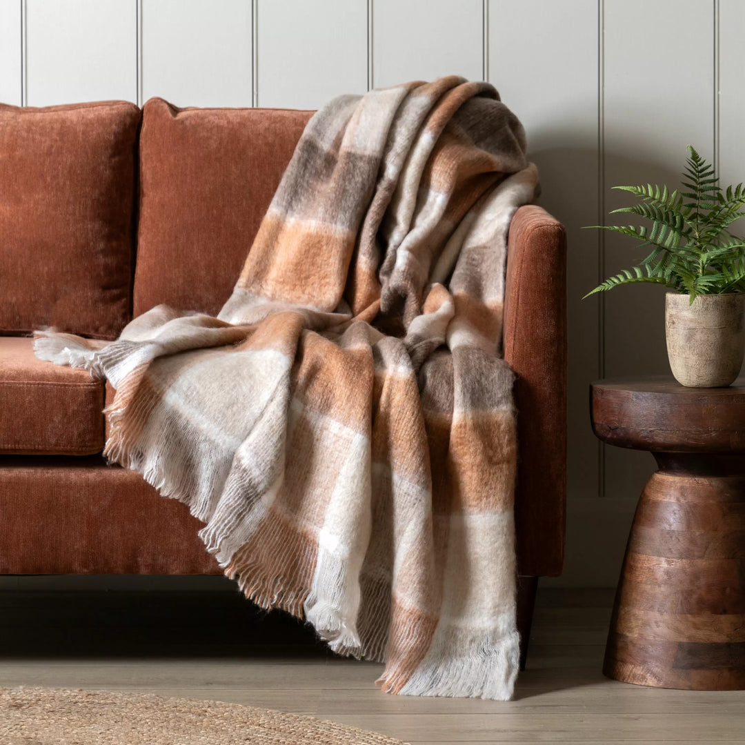 Check Mohair Throw Rust