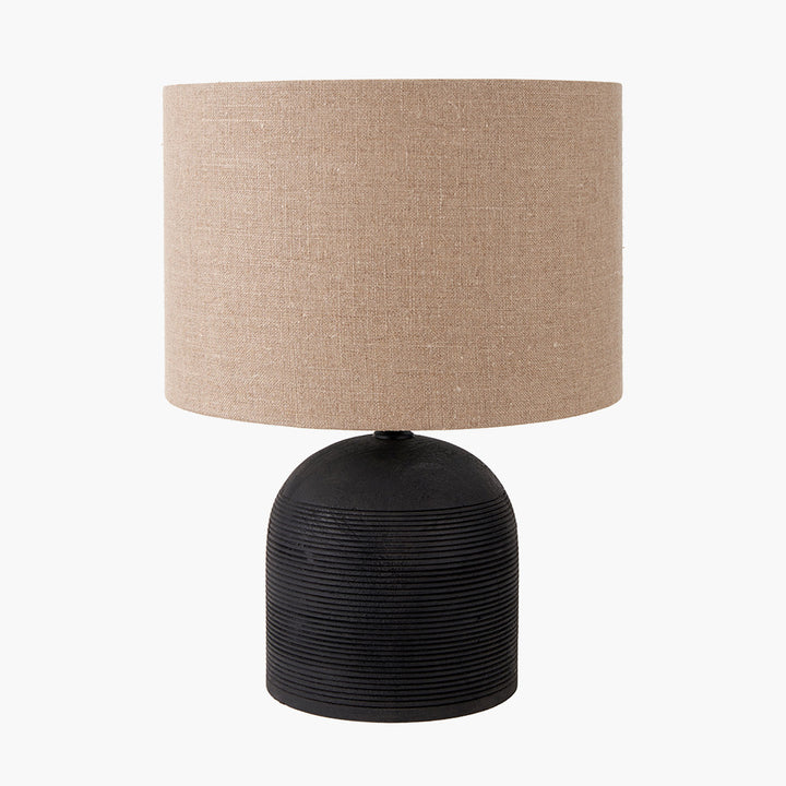 Nelu Black Engraved Wood Dome Table Lamp Base 30cm